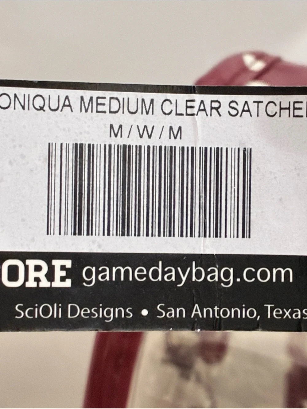 Stadium approved CLEAR bag orig. tags dustbag charm incl. maroon white polkadot